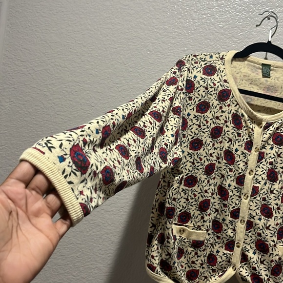 Vintage Outback Red Women’s Cream Floral Button Down Cardigan Long Sleeve Sz L - Picture 6 of 8